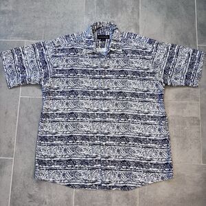 Lawton Harbor S/S 100% Cotton Men’s Large Blue White Camp Shirt Made in USA